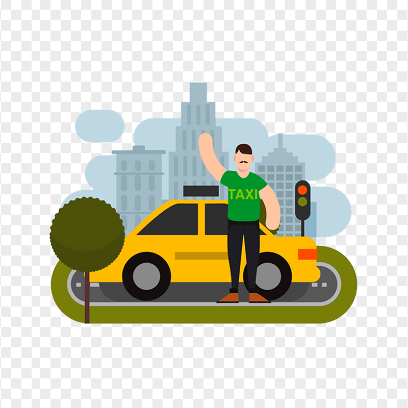 Cartoon Taxi Driver Say Hello Icon PNG