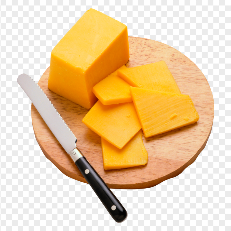 Cheese Bar And Slices On A Wooden Round Board PNG