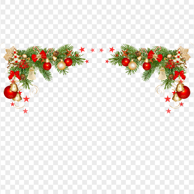 Christmas Baubles Pine Branches Top Border PNG