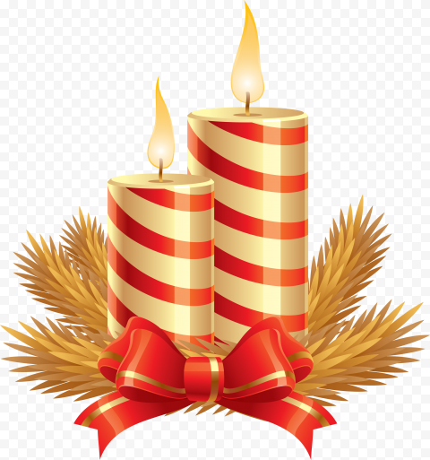 Christmas Candle With Red Ribbon Bow Illustration