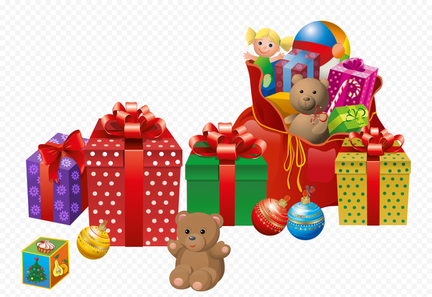 Christmas Cartoon Illustration Gifts Toys On Floor | Citypng