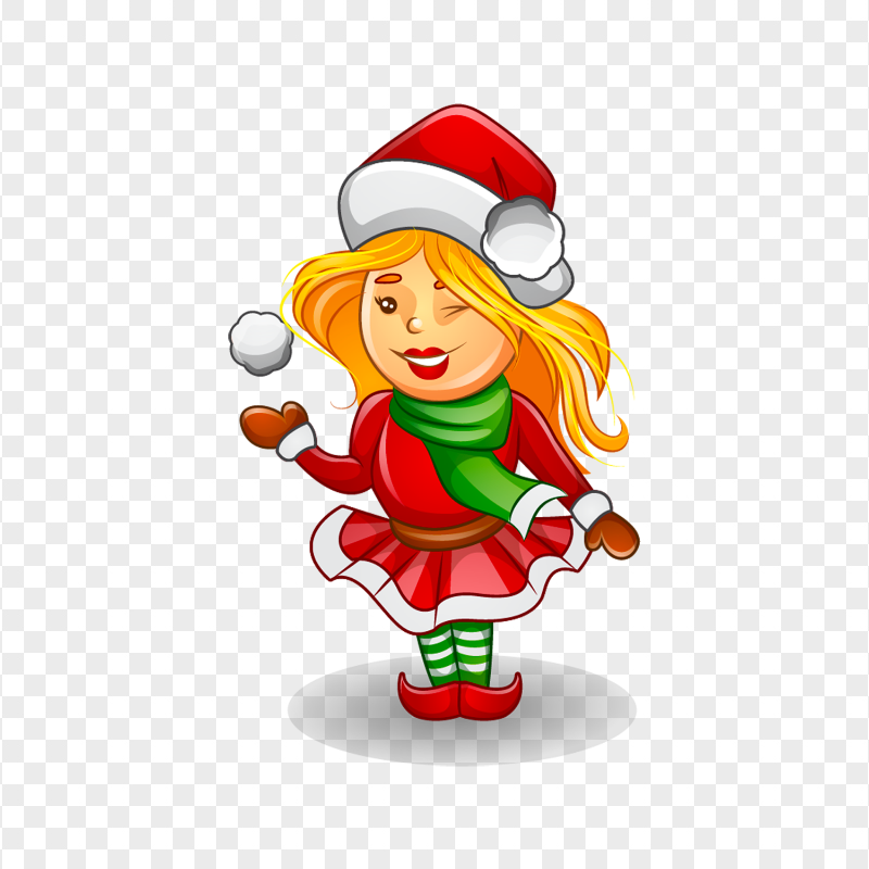Christmas Cartoon Woman Holding Snowball HD PNG