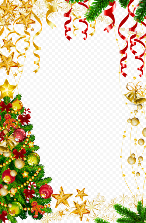 Christmas Confetti Stars Decorated Frame PNG