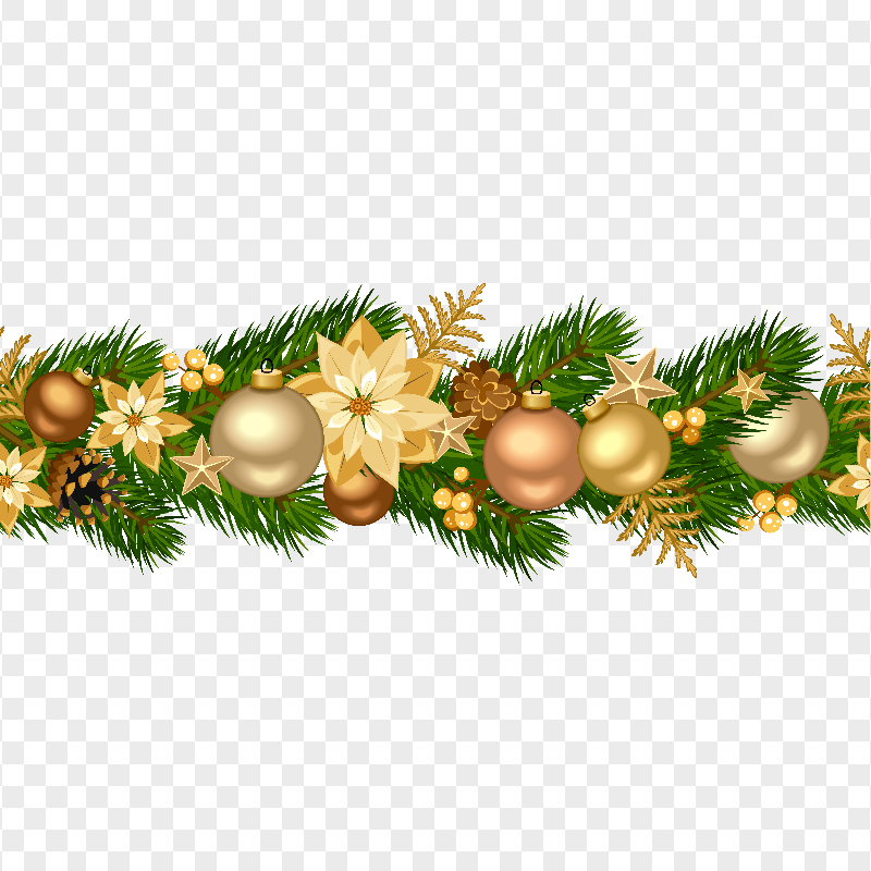 Christmas Decorated Garland Golden Balls HD PNG