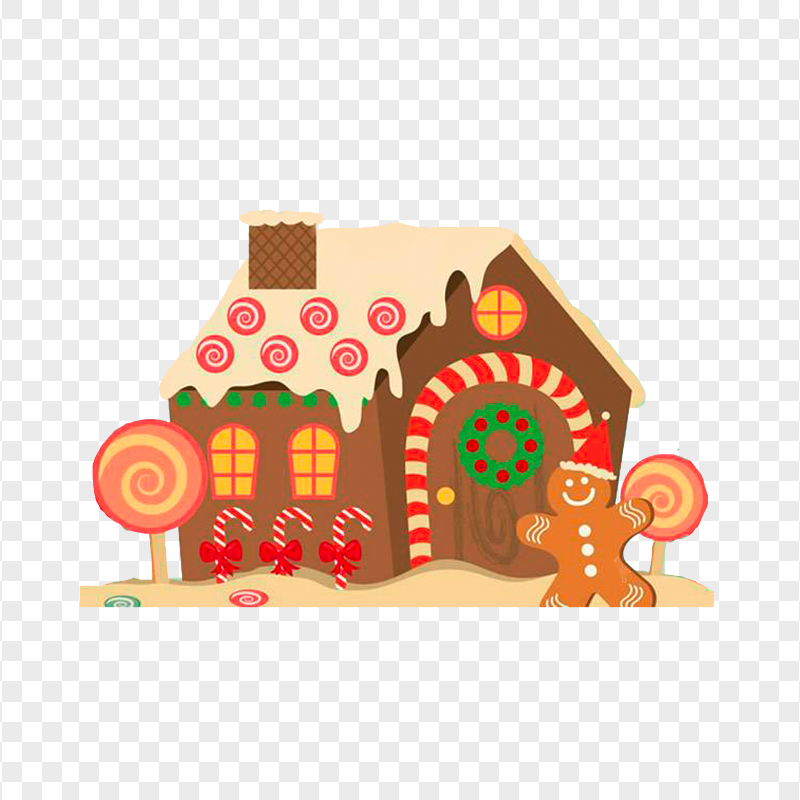 Christmas Gingerbread Man And House PNG