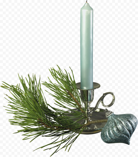 Christmas Gray Candle With Pine Branch FREE PNG