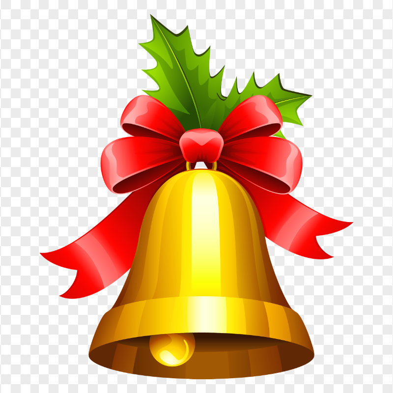 Christmas Illustration Gold Bell With Pine Leaves PNG