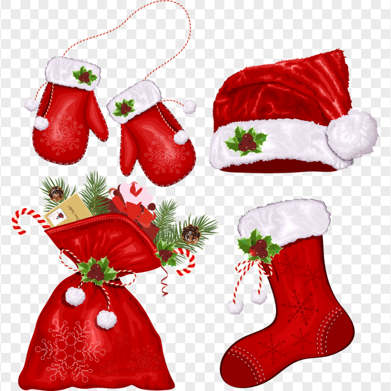 Christmas Painting Santa Hat, Gloves, Gifts Bag