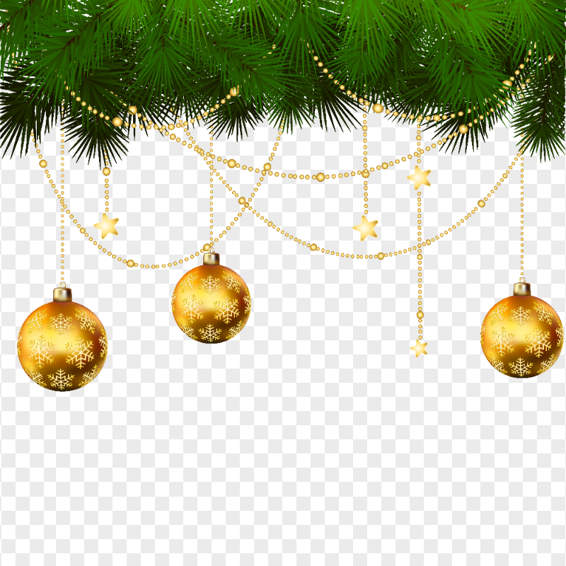 Christmas Pine Branches With Gold Baubles PNG IMG