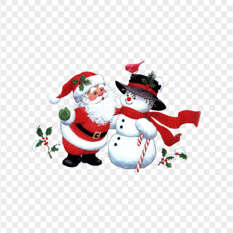 Christmas Santa & Snowman Watercolor Painting PNG