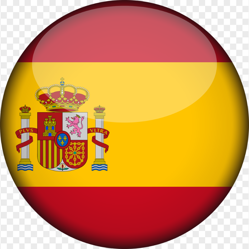 Circle Round Glossy Spain Flag Icon Button PNG