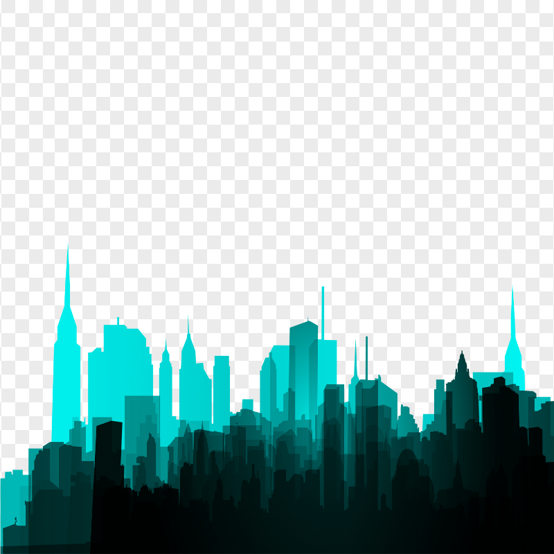 City Skyline Blue Dark Silhouette PNG