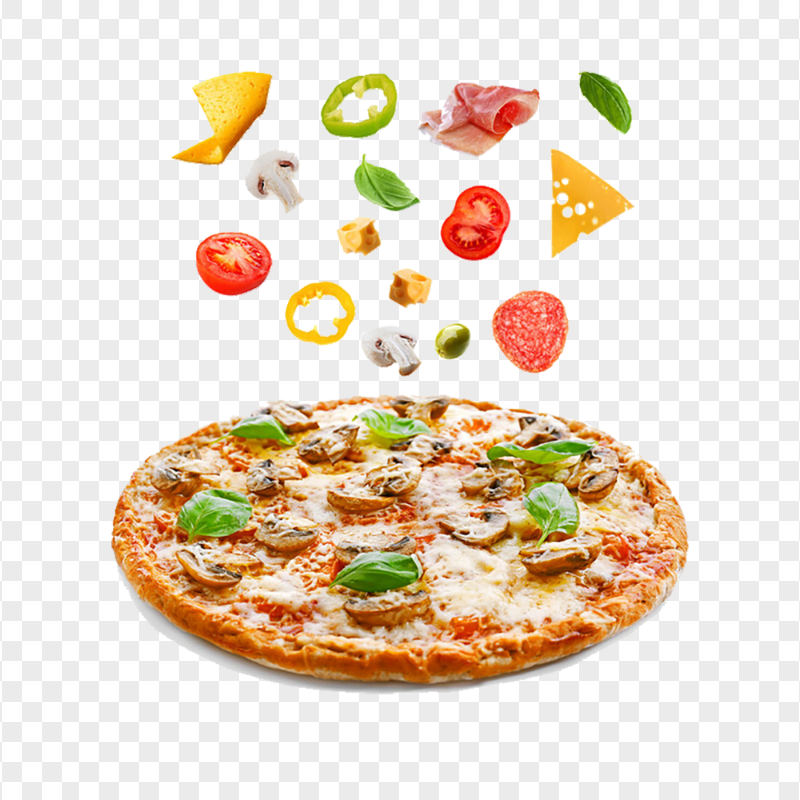 Classic Pizza Falling Ingredients HD Transparent Background