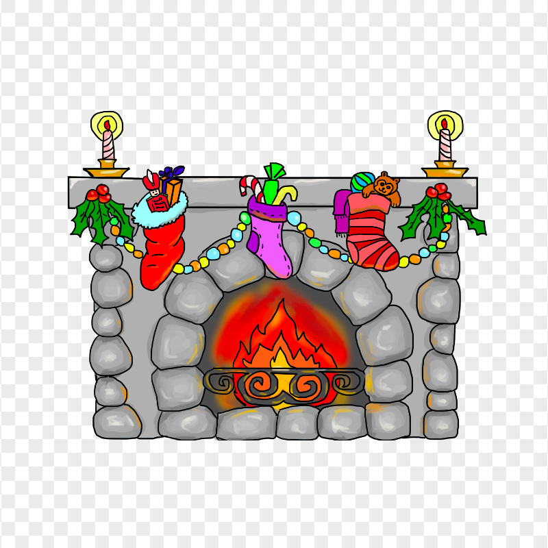 Clipart Cartoon Christmas Stocking Fireplace PNG