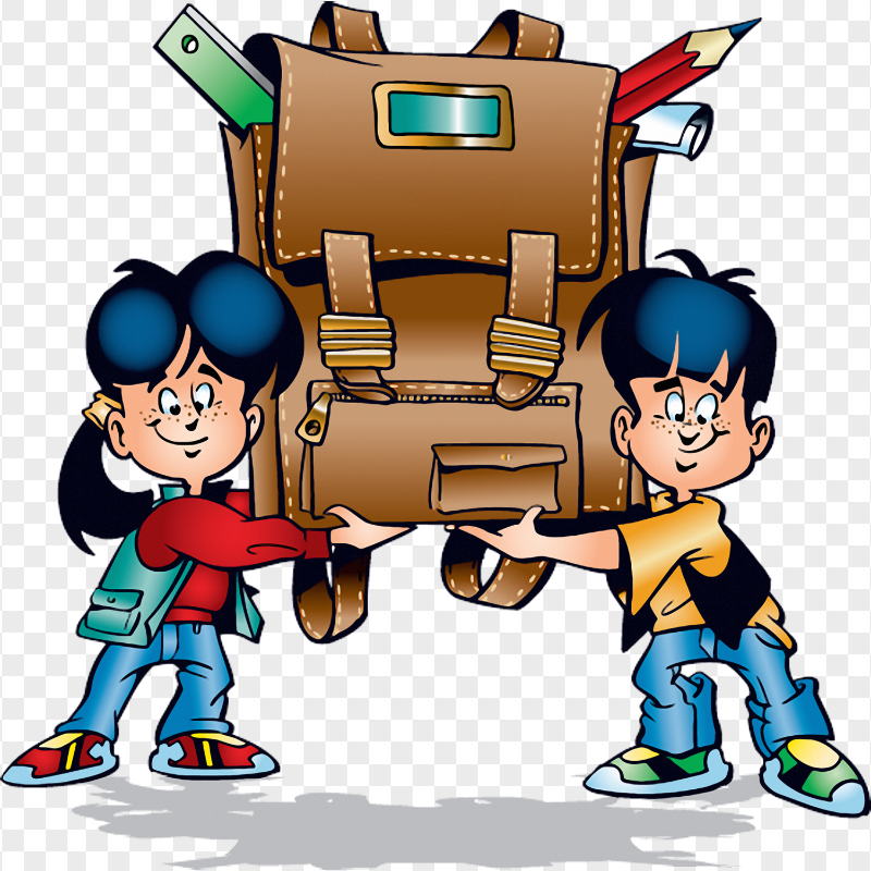 Clipart Cartoon Students With Bag Supplies HD PNG