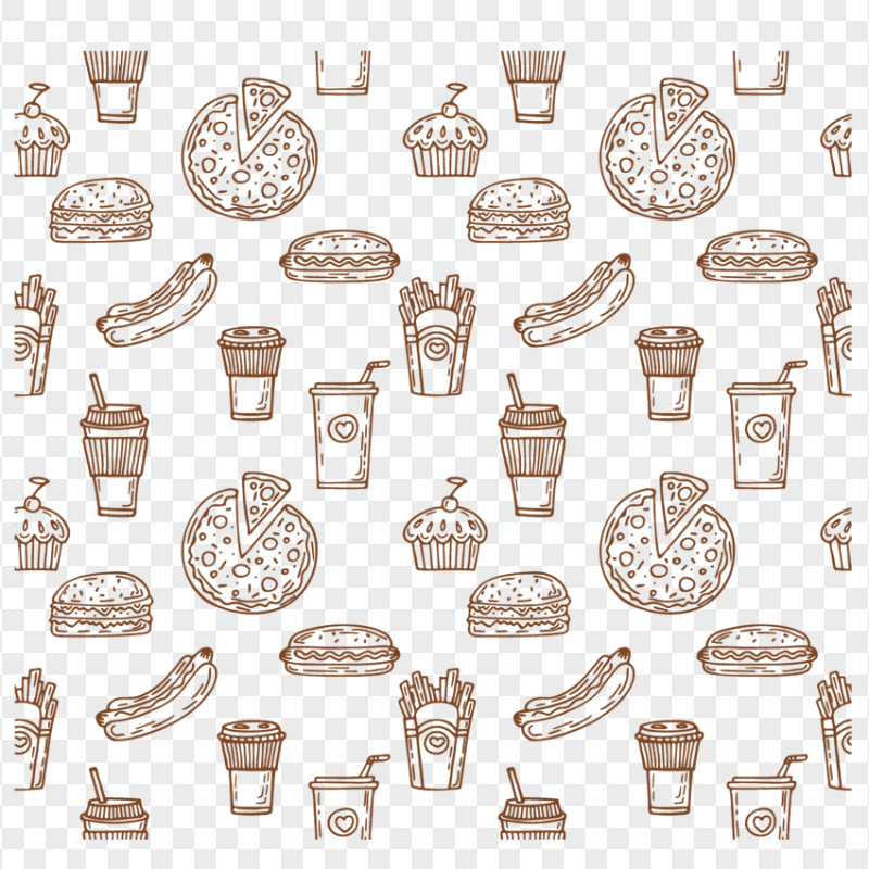 Coffee Fast food Hamburger Brown Pattern Seamless