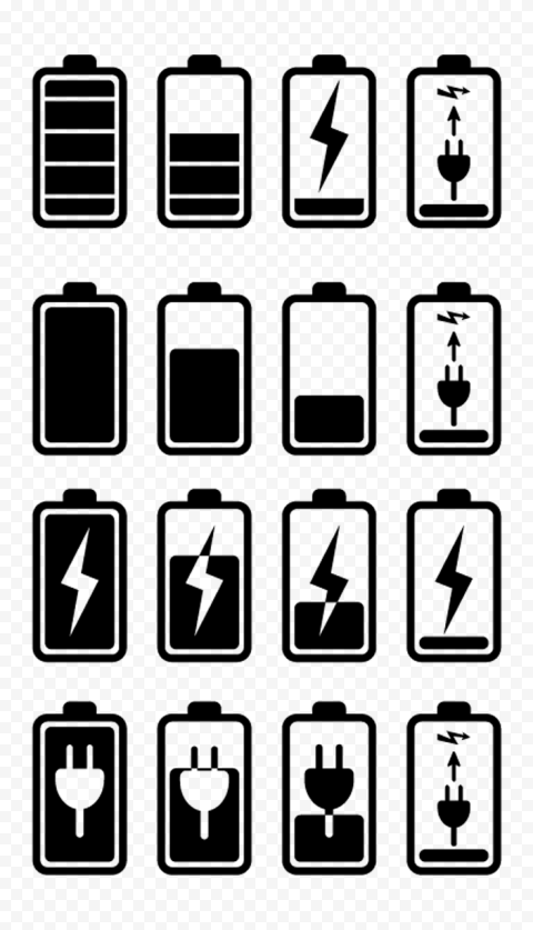 Collection Of Battery Black Icons FREE PNG