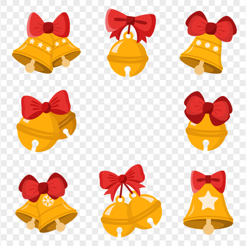 Collection Of Yellow Bells With Red Bow Illustrations