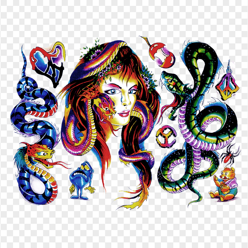 Color Tattoo Snakes Clipart Woman Face