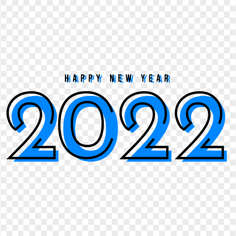 Creative Blue & Black Happy New Year 2022 PNG