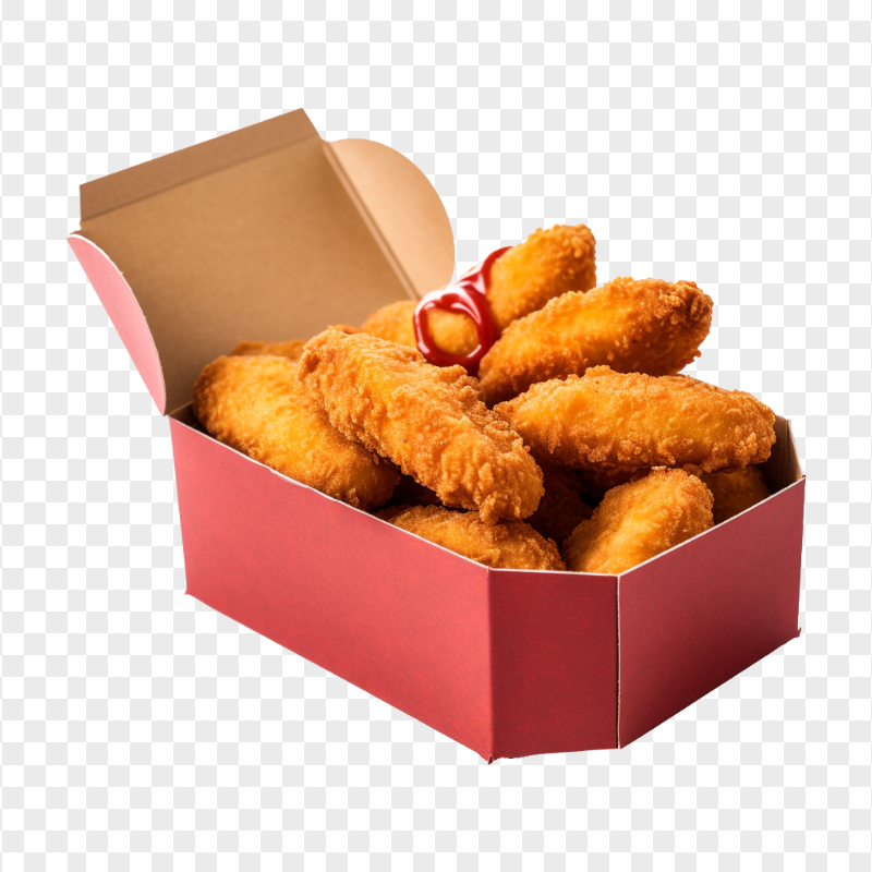 Crispy Chicken Tenders with Ketchup On a Box HD PNG