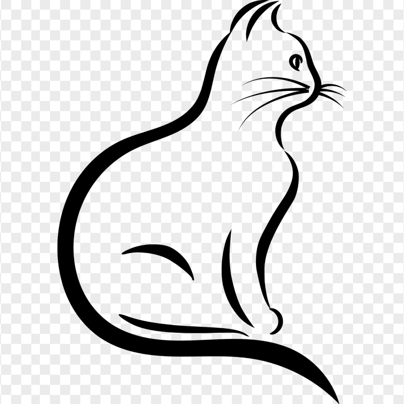 Cute Black Line Art Cat Silhouette HD Transparent Background