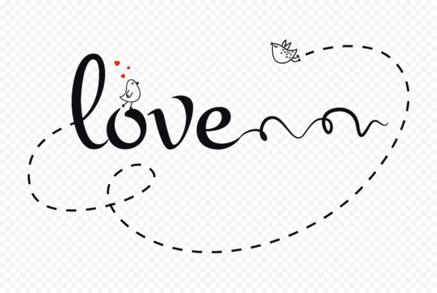 Cute Black Love Word With Drawing Birds