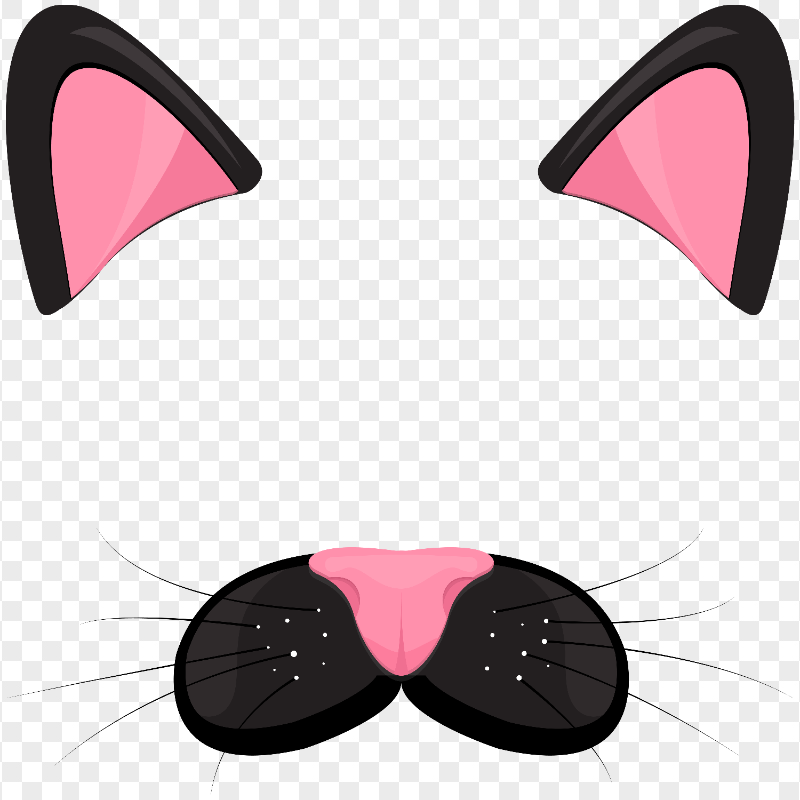 Cute Cartoon Cat Ears and Whiskers HD Transparent Background