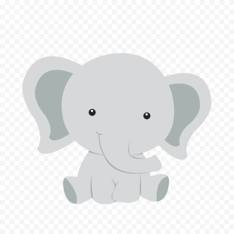 Cute Gray Vector Cartoon Sitting Baby Elephant PNG