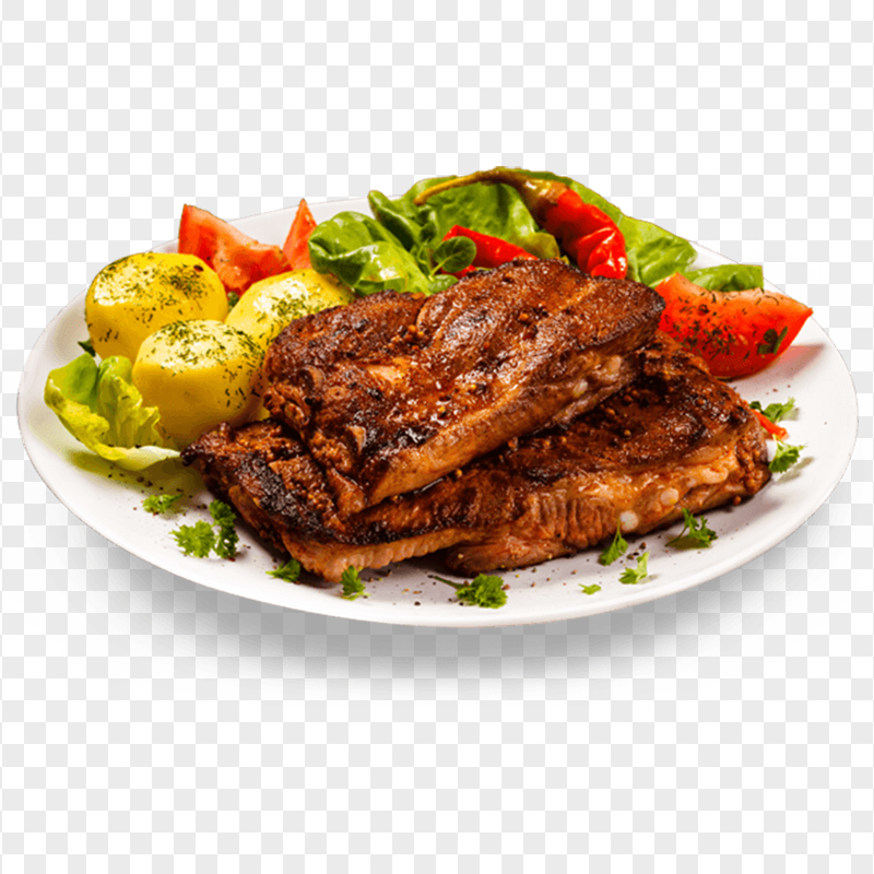Delectable Spicy Meat Meal on a Plate Transparent PNG