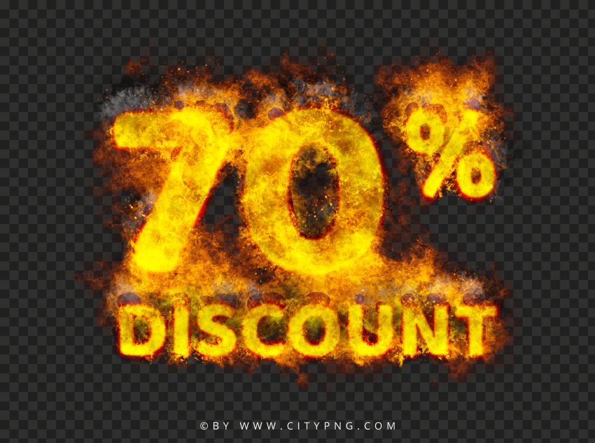 Discount 70 Percent Burning Text On Fire Sign HD PNG