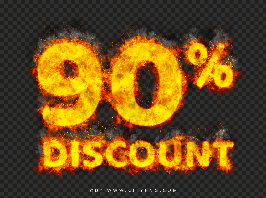 Discount 90 Percent Text On Fire Sign PNG