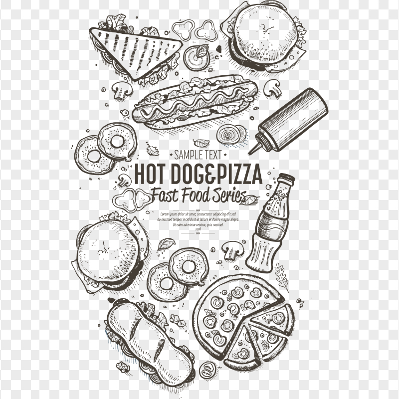 Doodle Fast Food Pattern Sketch Drawn HD Transparent PNG