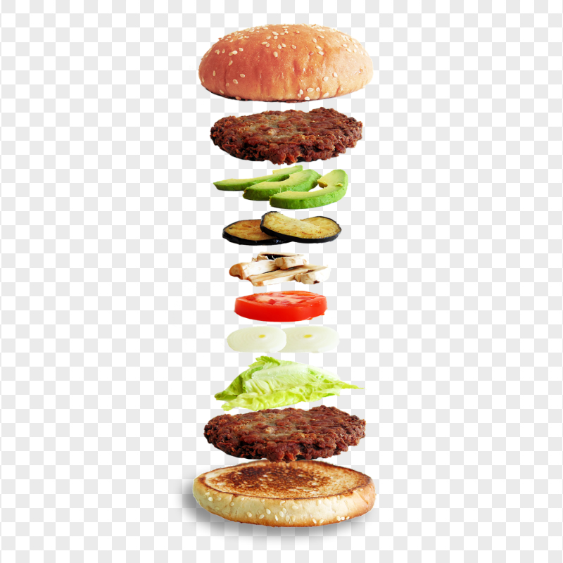 Double Patties Veggie Burger Layers HD PNG