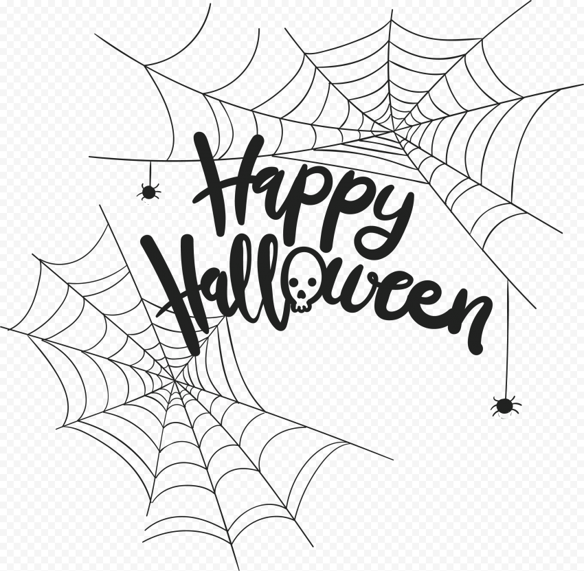 Download Black Happy Halloween With Web Spider PNG