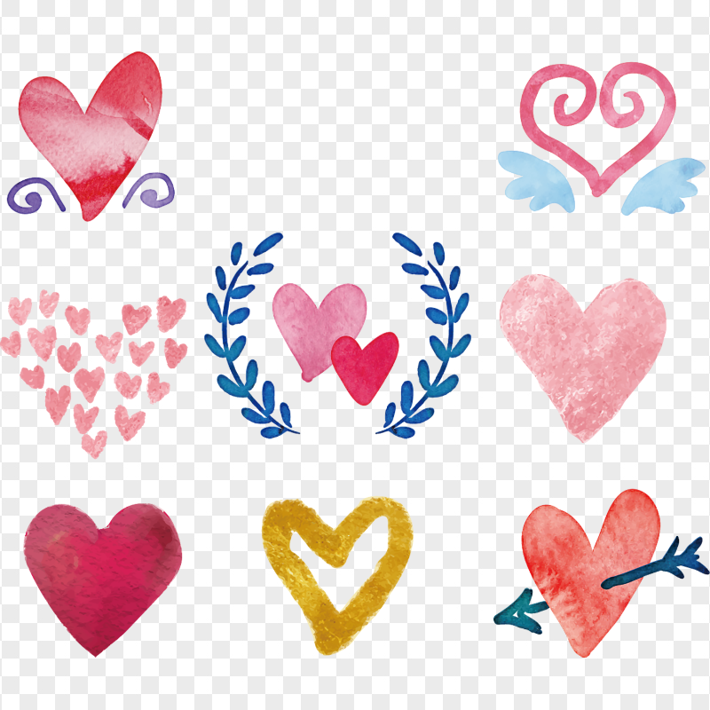 Download Collection Of Watercolor Hearts PNG