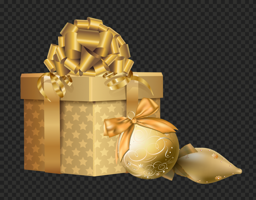 Download Golden Gold Gift Box With Ornament PNG