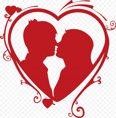 Download Kissing Couple Red Silhouette PNG