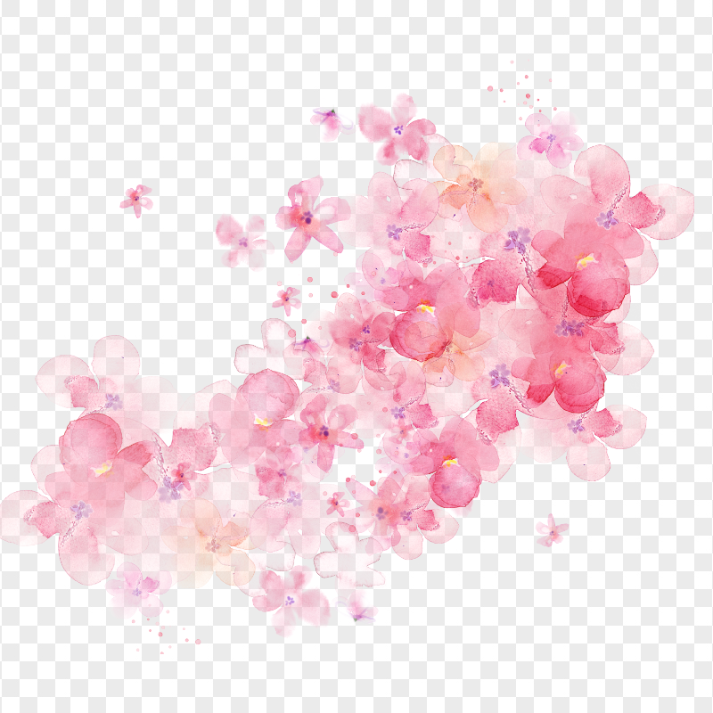 Download Pink Watercolor Flowes Leaves PNG