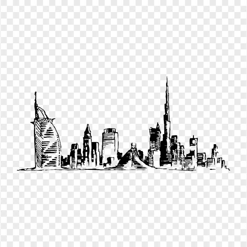 Dubai City Burj Khalifa Black Sketch Silhouette PNG
