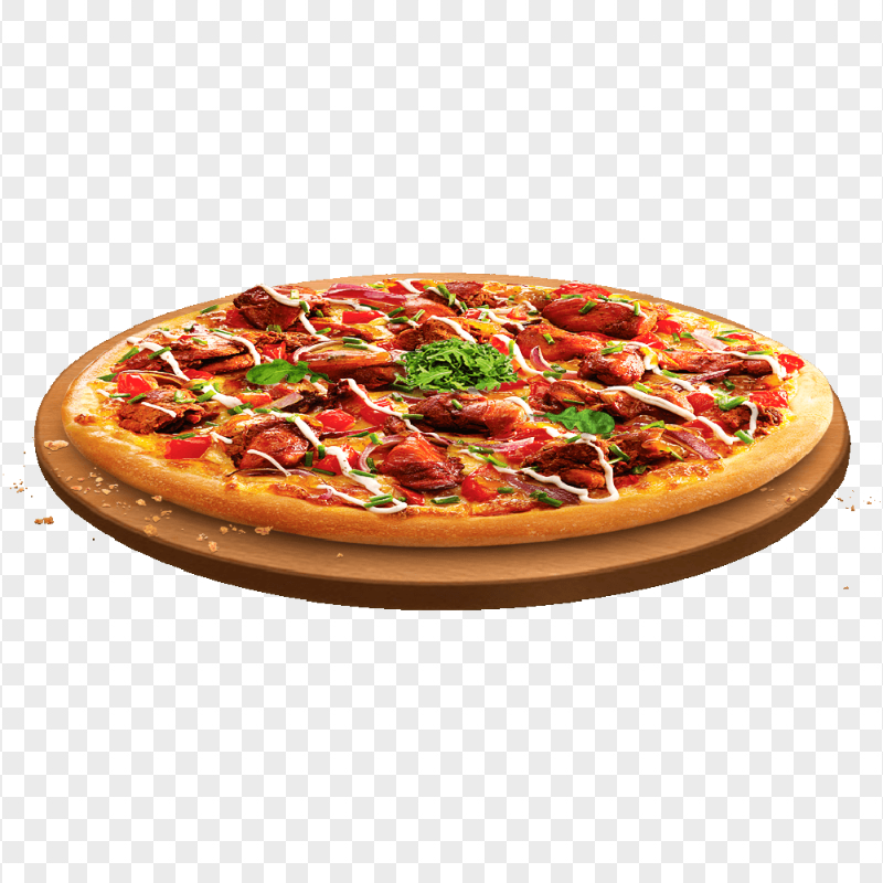 Epic Spicy Hot Pizza Wooden plate HD Transparent Background