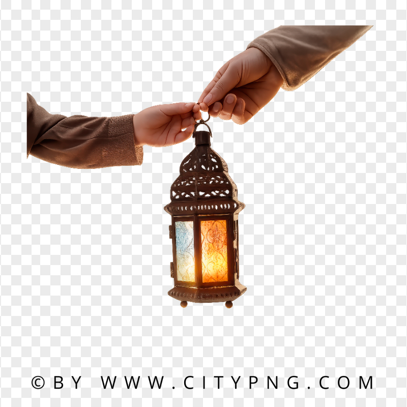 Islamic Lantern Between Hands Ramadan Light