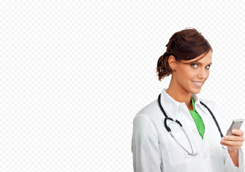 Female Doctor With Stethoscope Smiling Coat