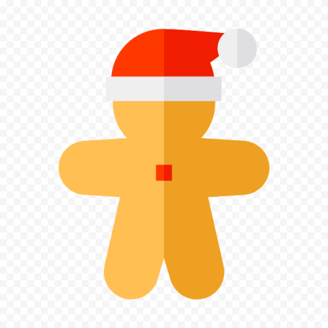 Flat Cartoon Gingerbread Man Santa Hat Icon PNG