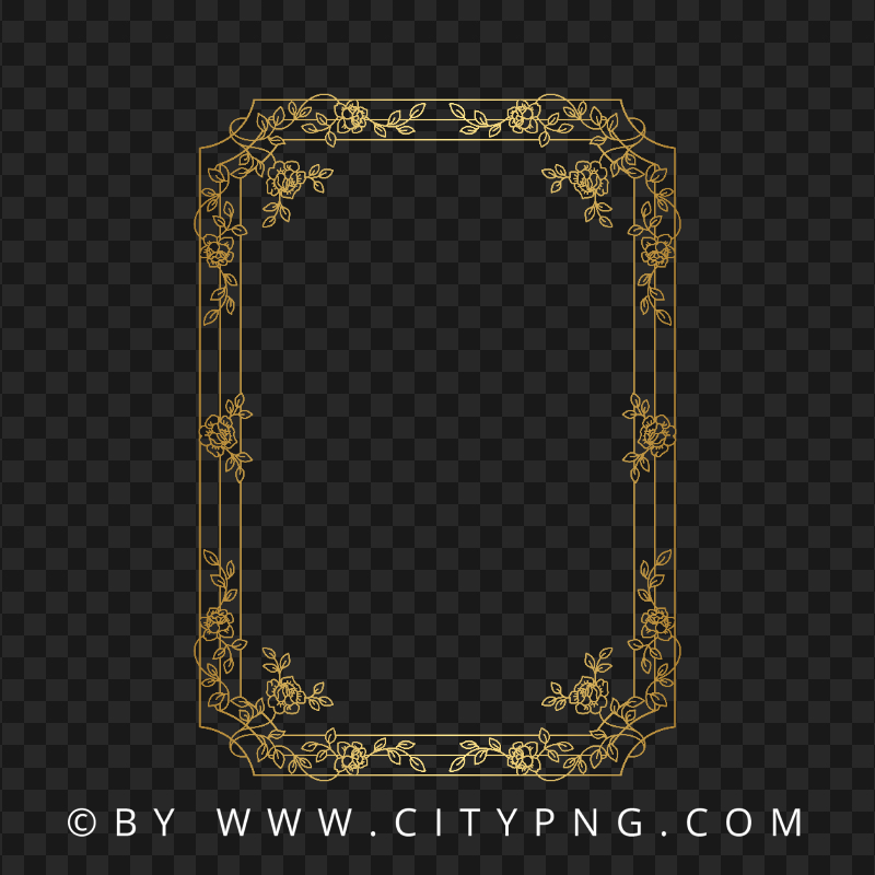 Floral Gold Vertical Frame HD PNG