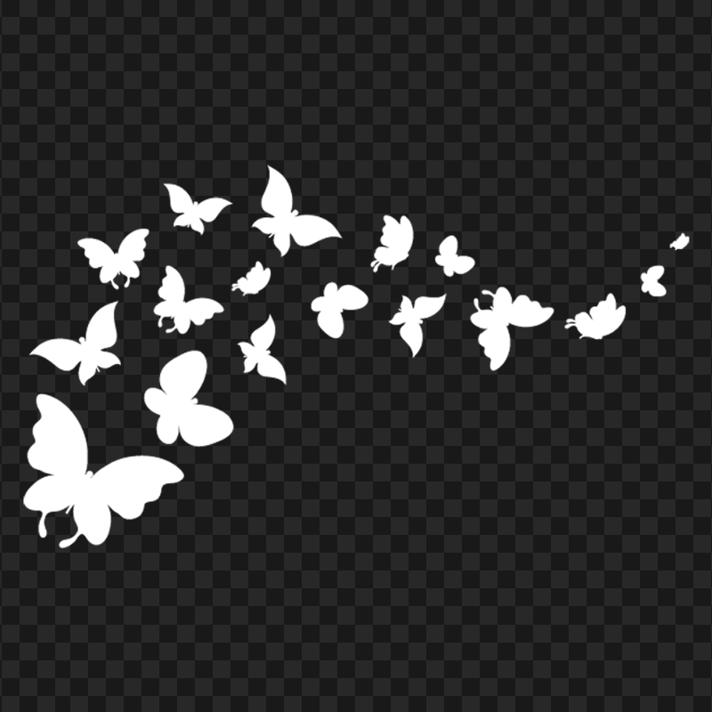 Flying Butterflies White Silhouette PNG