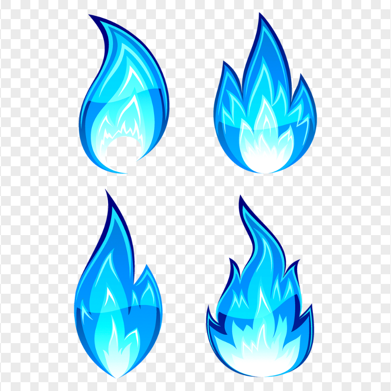 Four Cartoon Blue Fire Flames Icons HD PNG