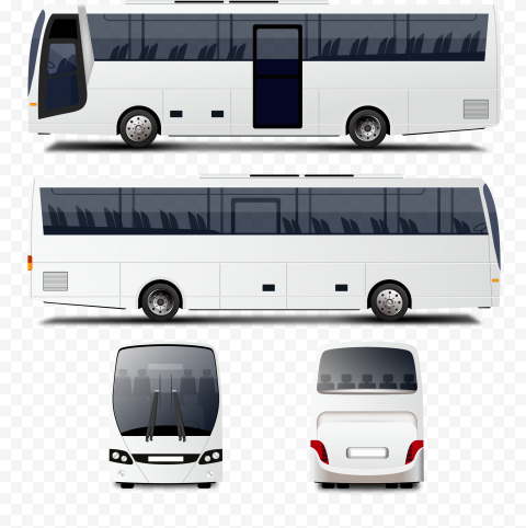 Four white Bus Front Back Left Right View
