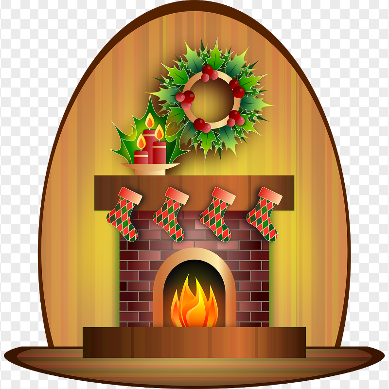 FREE Christmas Cartoon Decorated Fireplace PNG