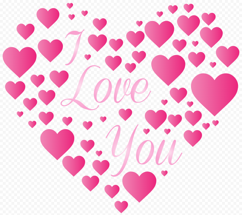 FREE I Love You Pink Words And Hearts PNG